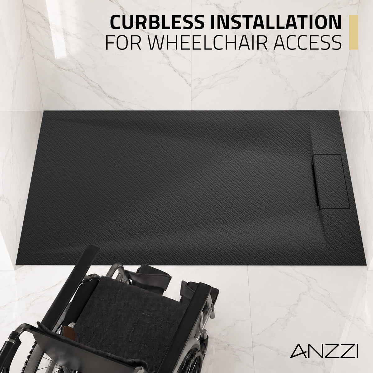59 x 35 Shower Base, Pan Only, Barrier Free Curbless Black
