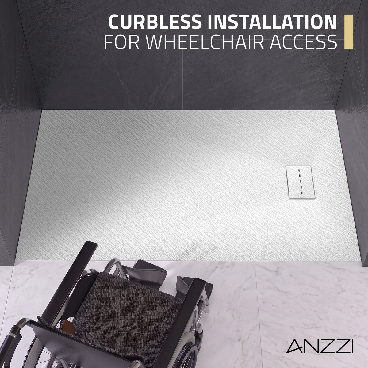 59 x 35 Shower Base, Pan Only, Barrier Free Curbless White and Slip-Resistant