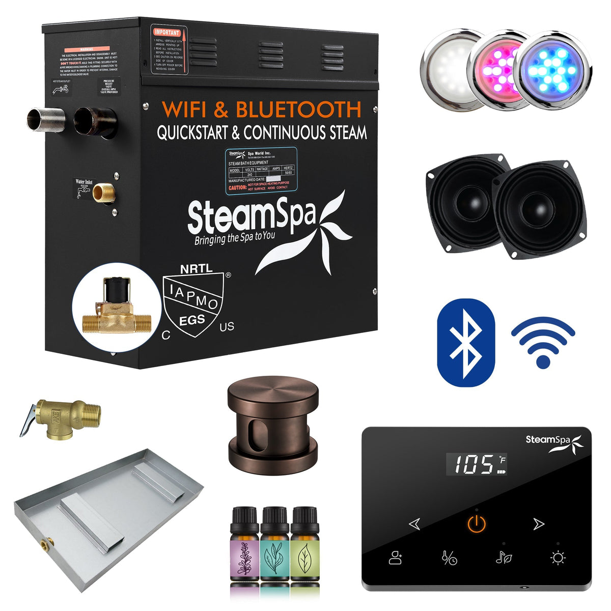 Steam Shower Generator, Full Package, Black Wireless
