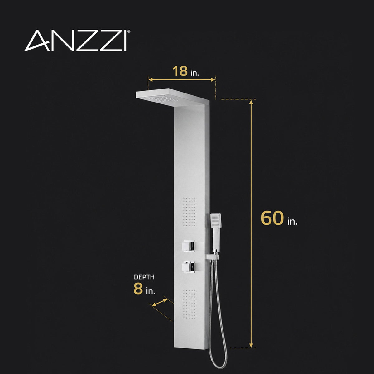 Expanse Series 57 in. 2-Jetted Full Body Shower Panel System with Heavy Rain Shower and Spray Wand in Brushed Steel