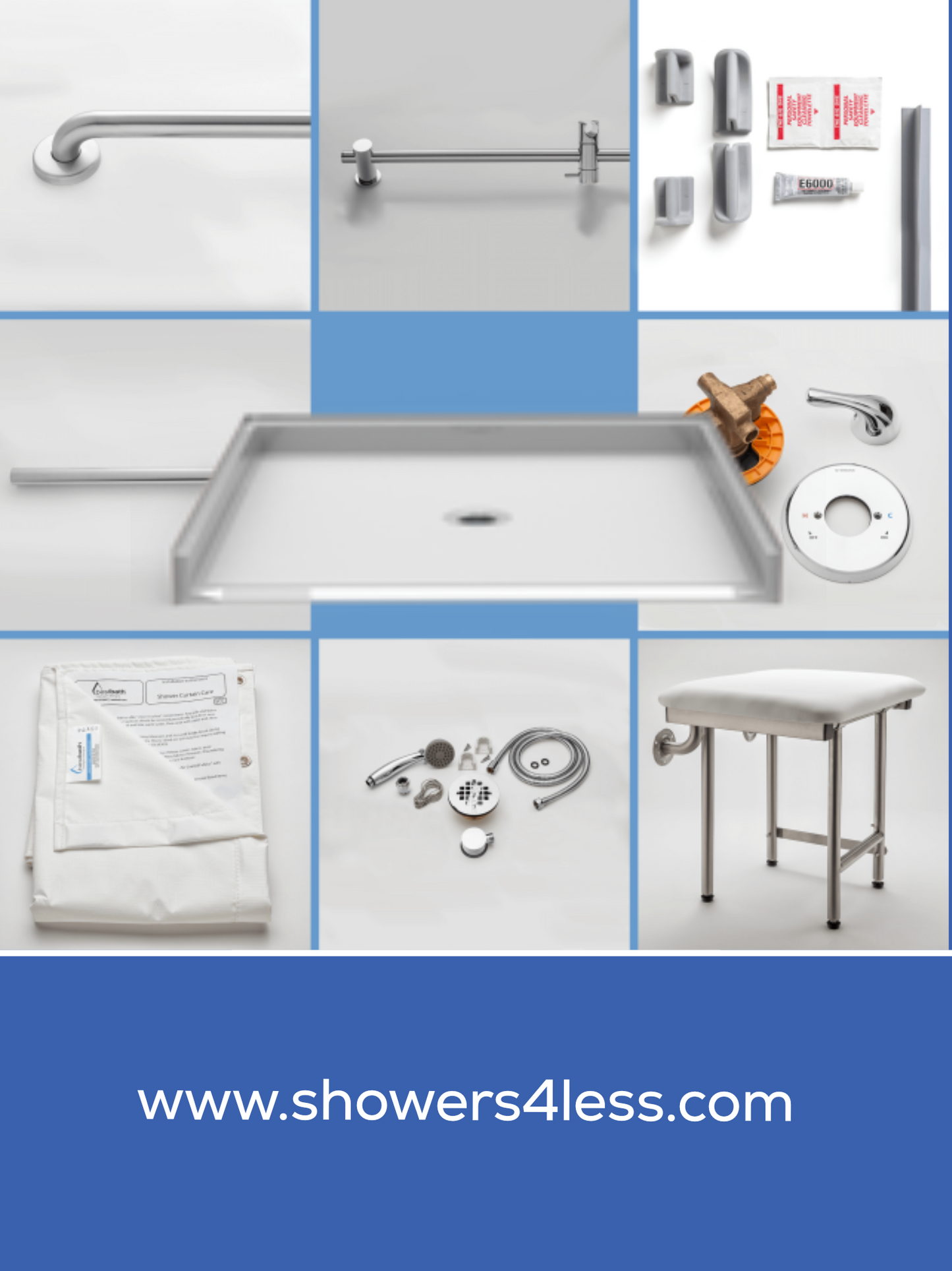 60" x 32" Roll In Shower | Designer Wall Tiles | Full Package | No Glass