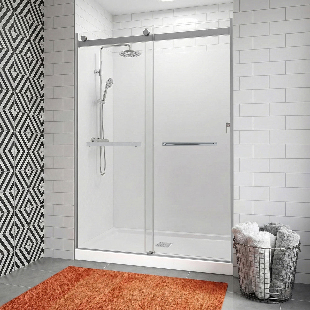 60 x 32 Frameless Shower Door, Center Drain, Pan Only