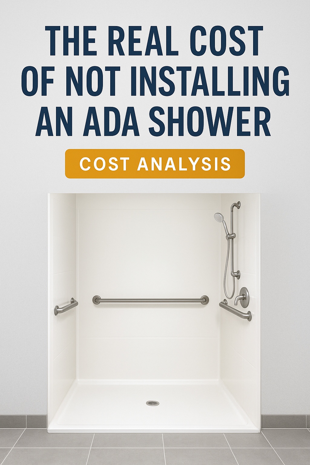 ADA shower with grab bars and barrier free entry for safe accessible bathing