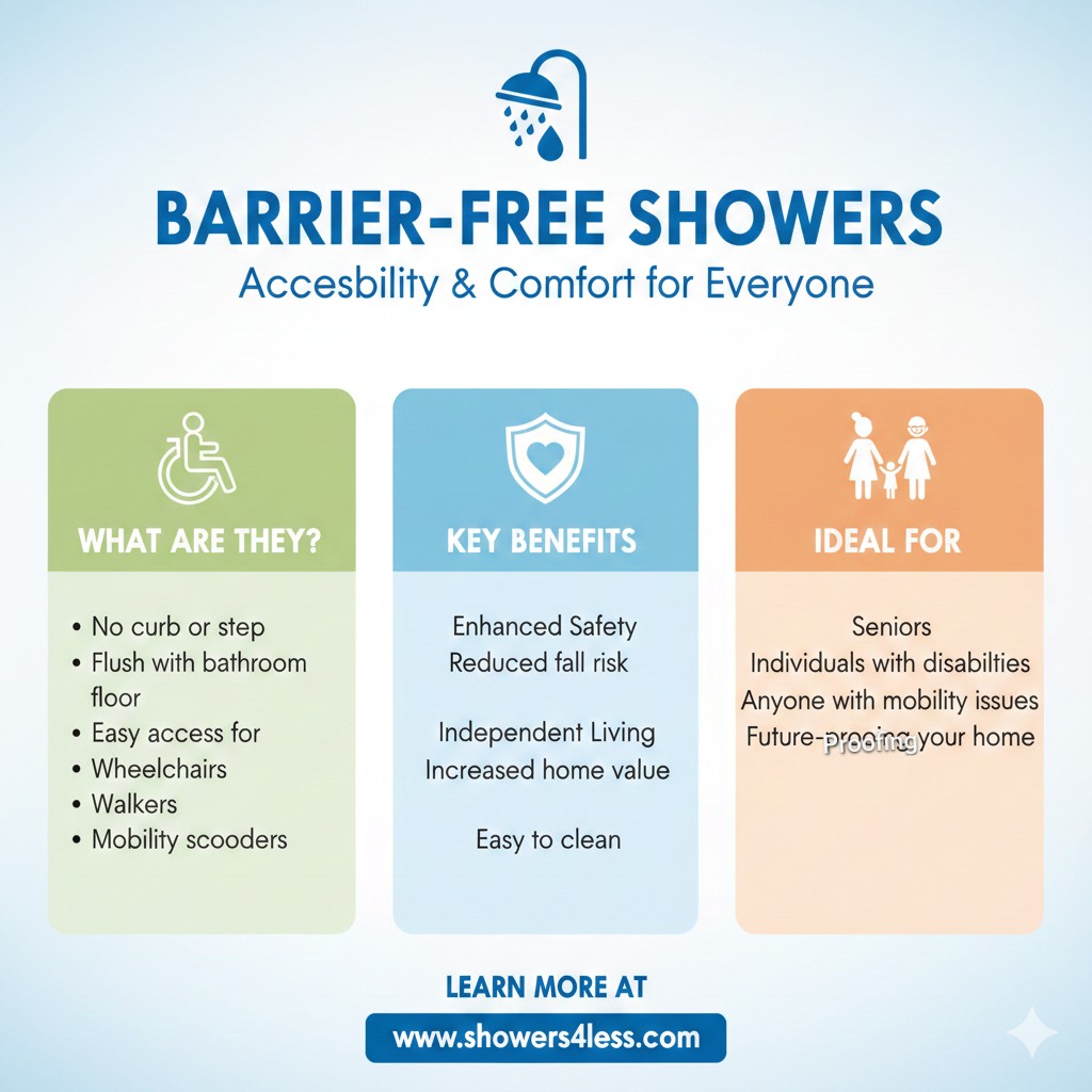 Low threshold barrier free showers