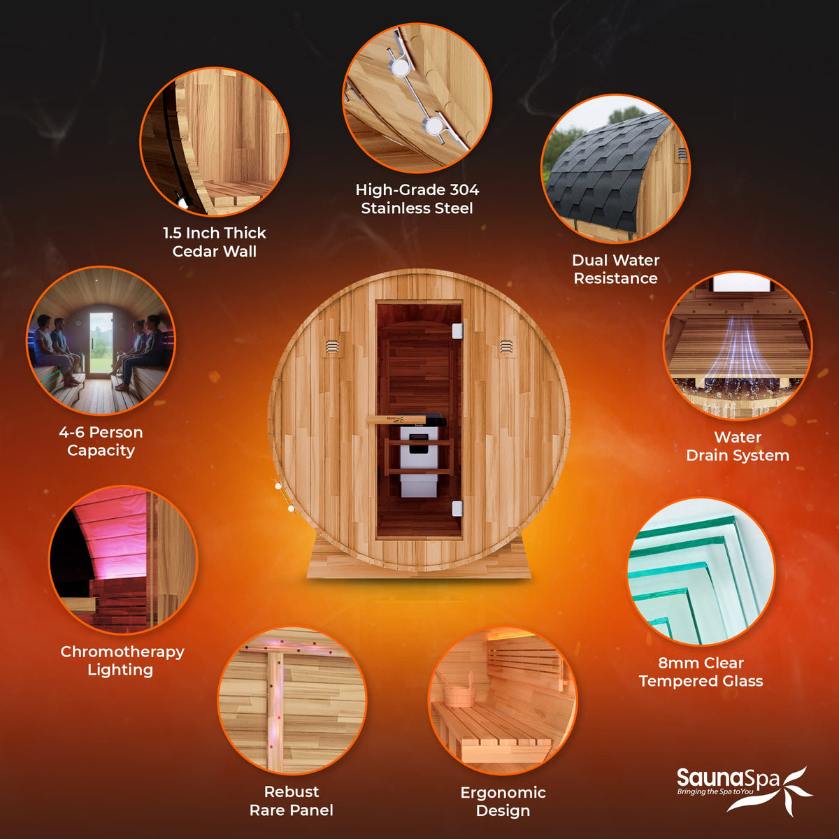 Outdoor Sauna, 4 Person Barrel Wet Shingle Roof