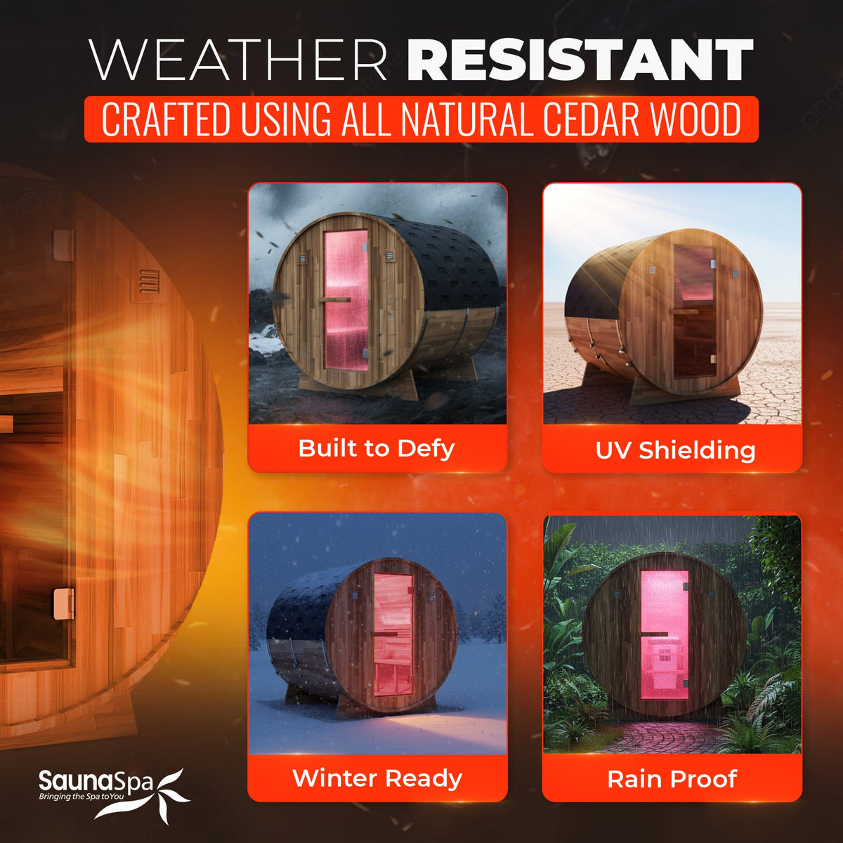 Outdoor Sauna, 4 Person Barrel Wet Shingle Roof