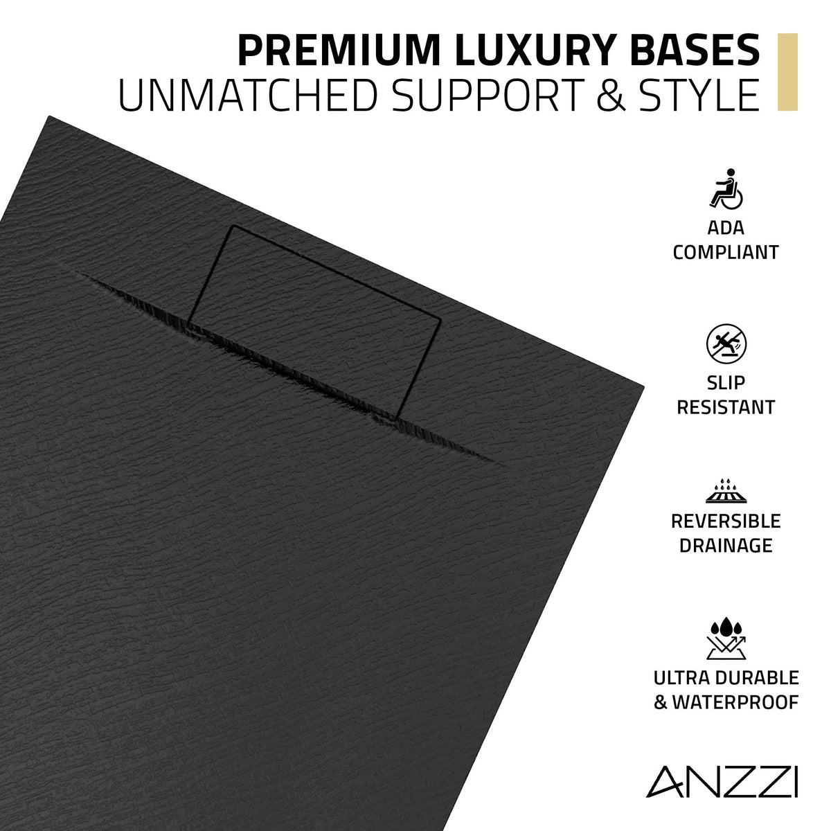59 x 35 Shower Base, Pan Only, Barrier Free Curbless Black
