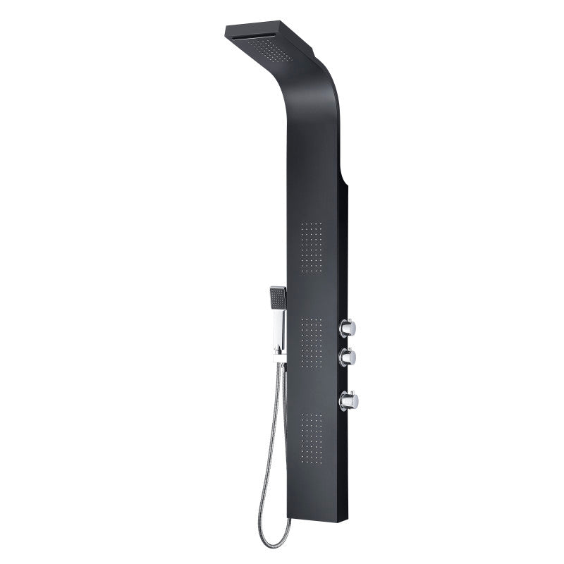 LEVEL Series 66 in. 3-Jetted Full Body Shower Panel System with Heavy Rain Shower and Body Jets and Spray Wand in Black