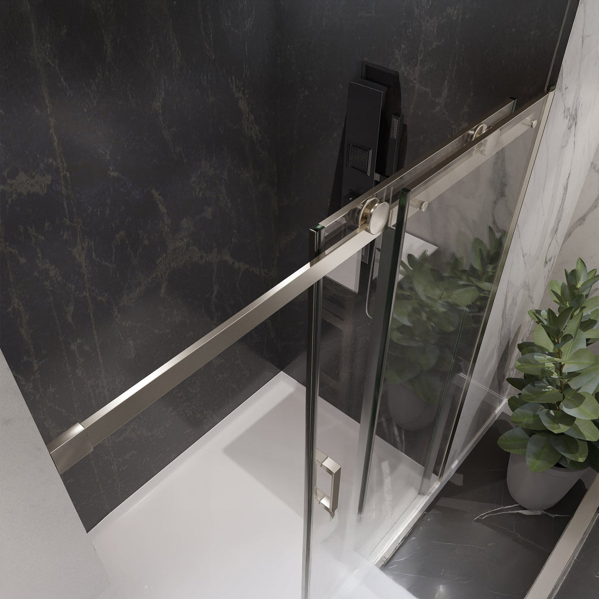 60 x 76 Frameless Shower Door, Rhodes Sliding Tsunami Guard