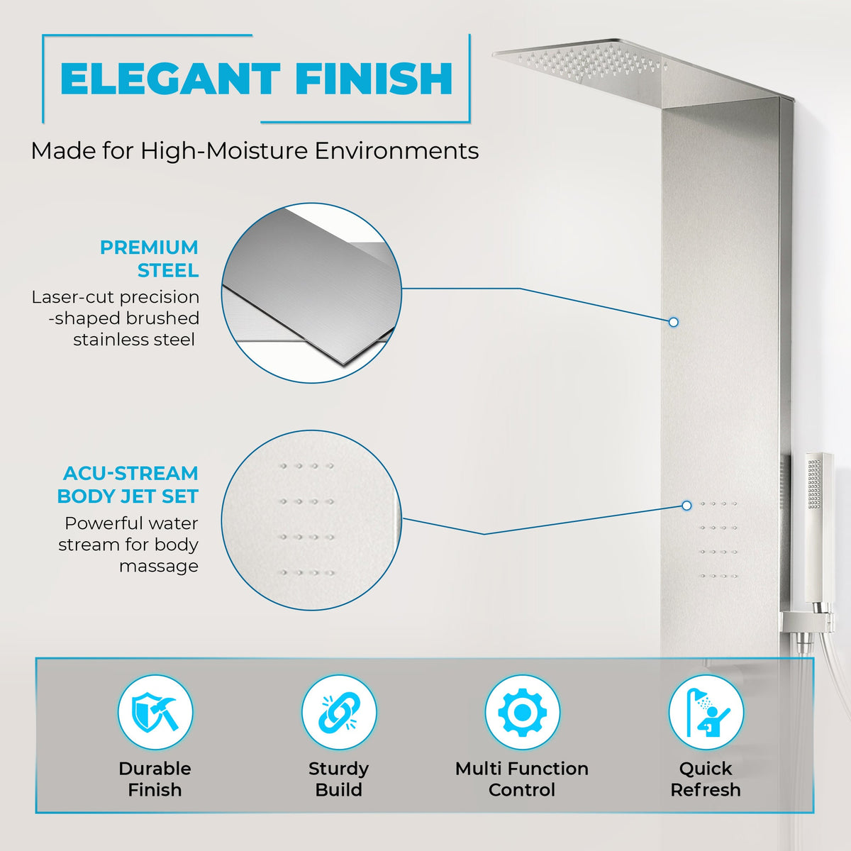 Collines Series 55 in. 2-Jetted Shower Tower with Heavy Rain Shower and Jets and Spray Wand