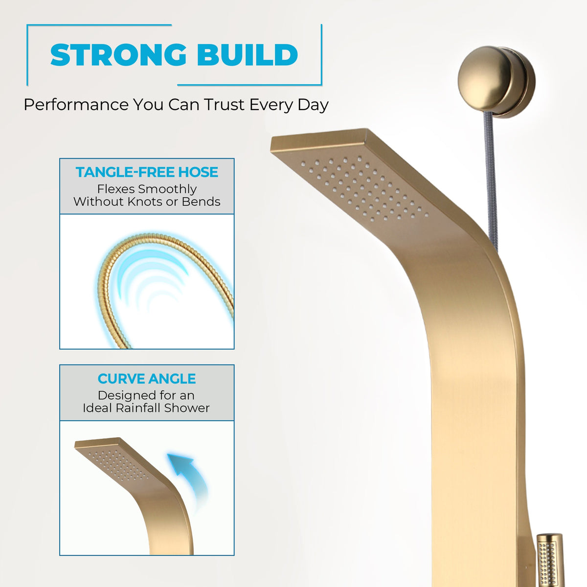 Cici Series 39 in. 2-Jetted Shower Tower with Heavy Rain Shower and Body Jets and Spray Wand