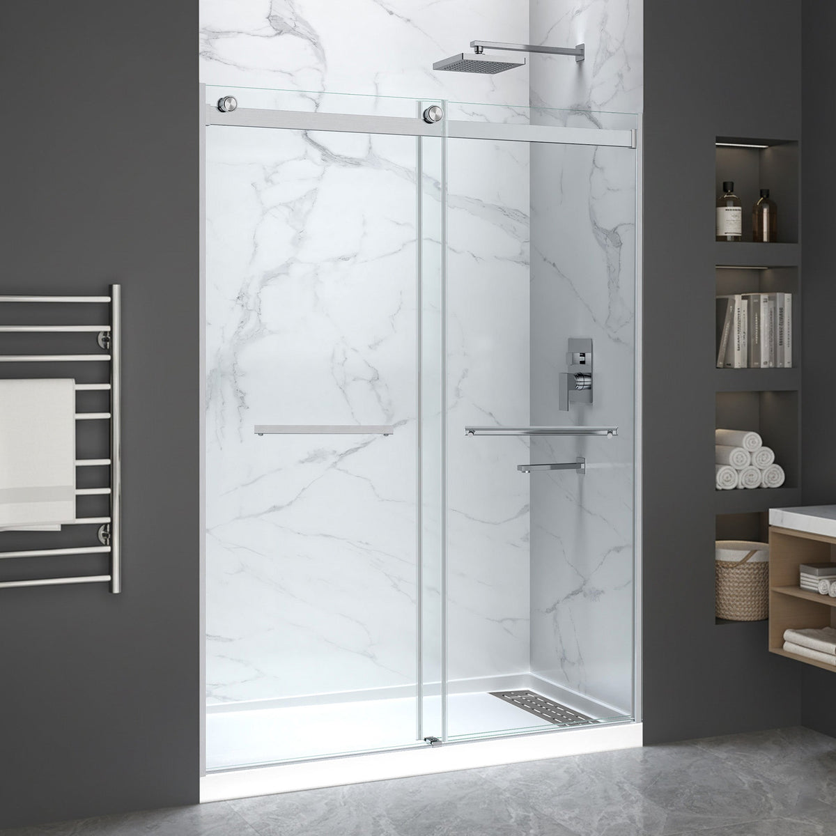 60 x 30 Frameless Shower Door, Pan Only, Kahn Alcove Sliding Combo
