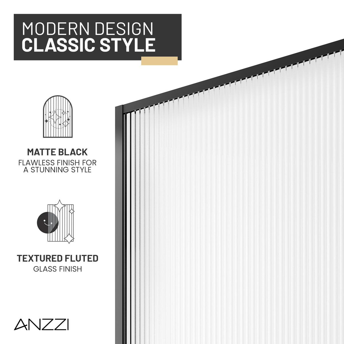 34 x 74 Framed Shower Door, Welle Fixed Screen Tempered Clear Glass