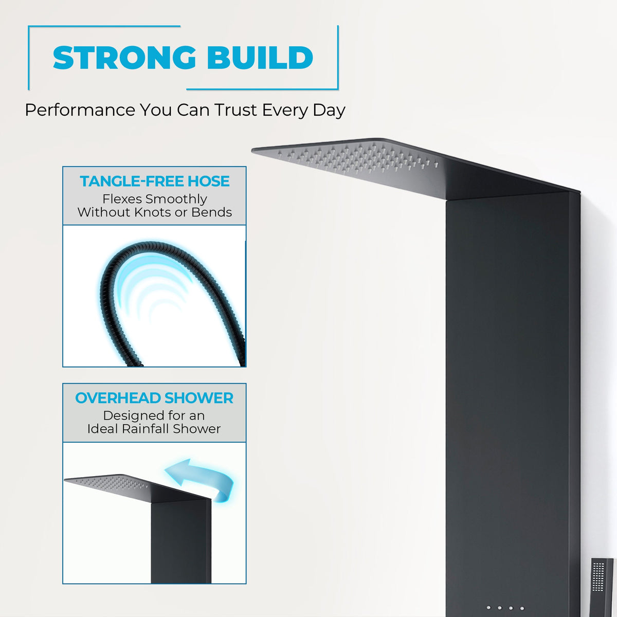 Collines Series 55 in. 2-Jetted Shower Tower with Heavy Rain Shower and Jets and Spray Wand