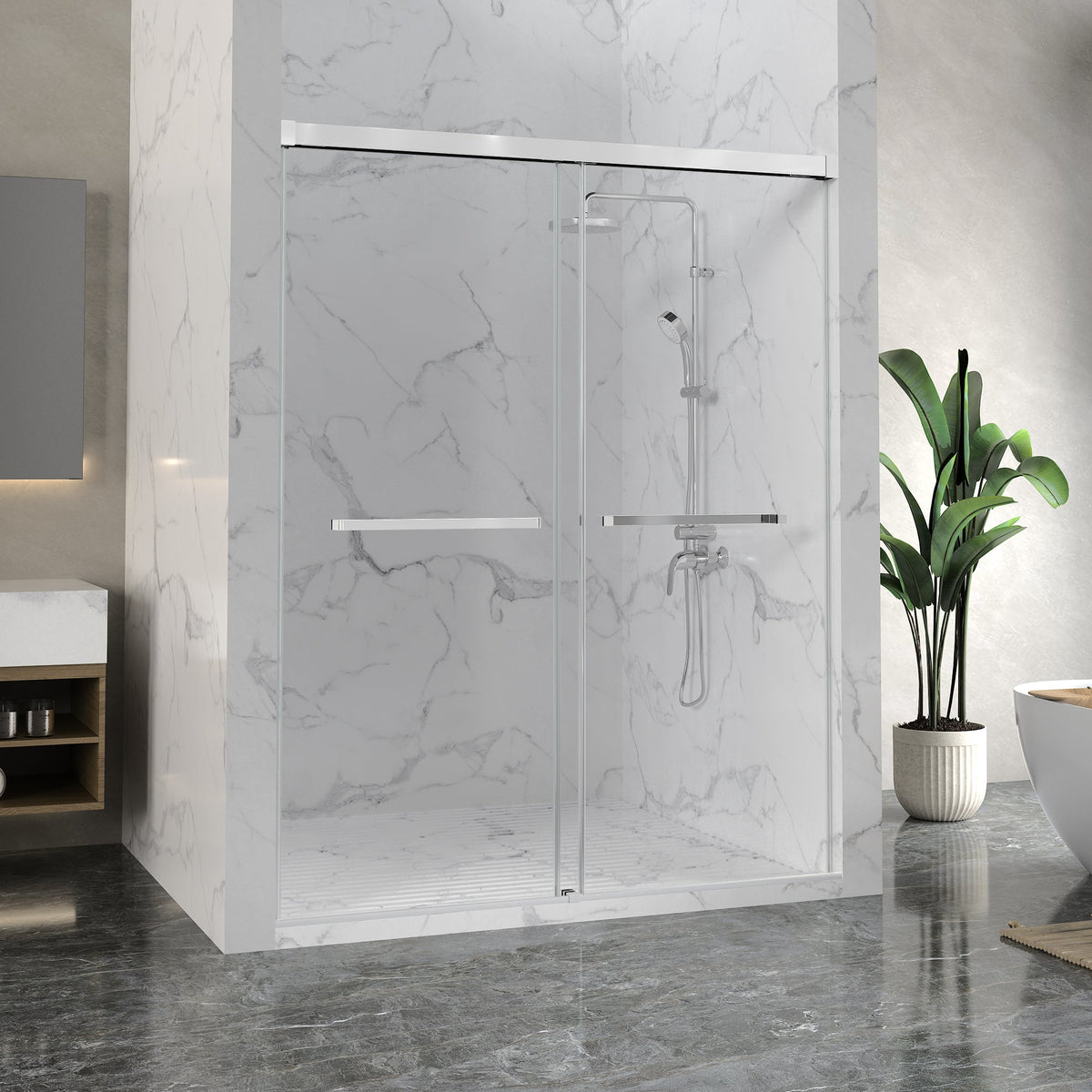Ward Series 44 to 48 in. x 76 in. Frameless Sliding Shower Door with 3/8" (10mm) Tempered Clear Glass
