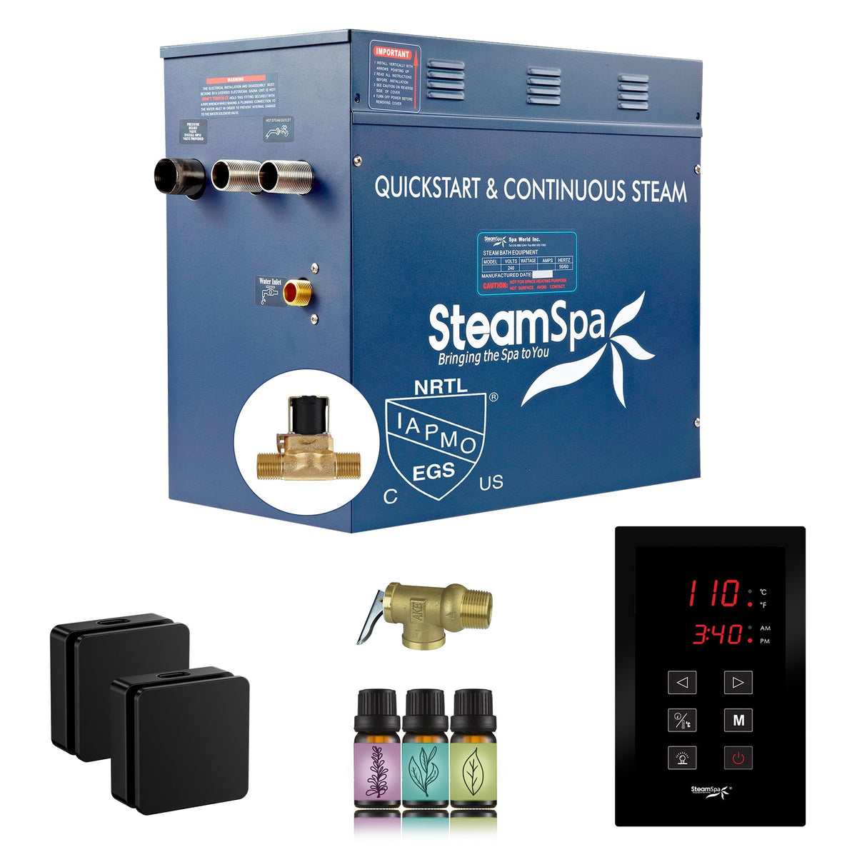 Steam Shower Generator, Full Package, Oasis New Square with Heads