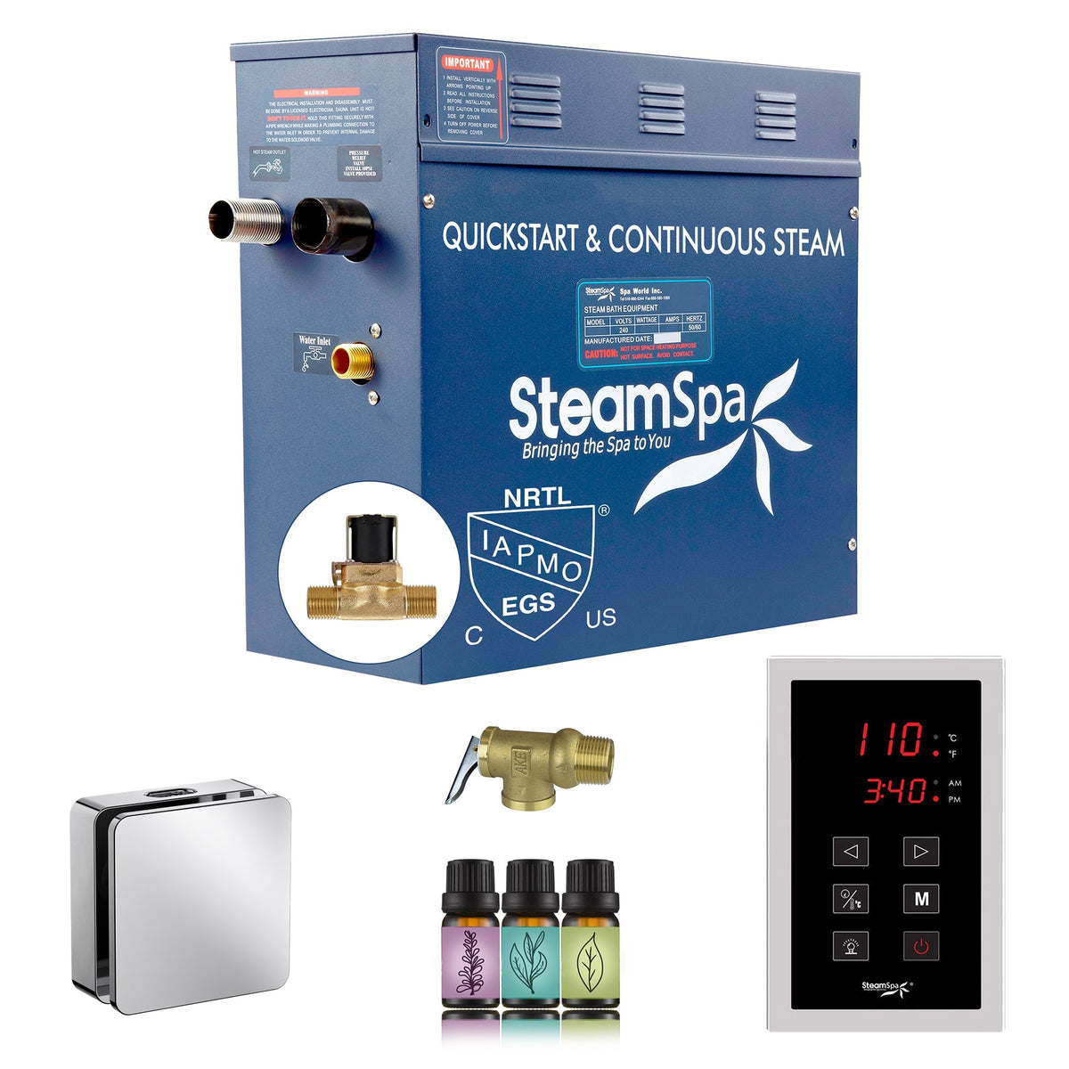 Steam Shower Generator, Full Package, Oasis New Square with Heads