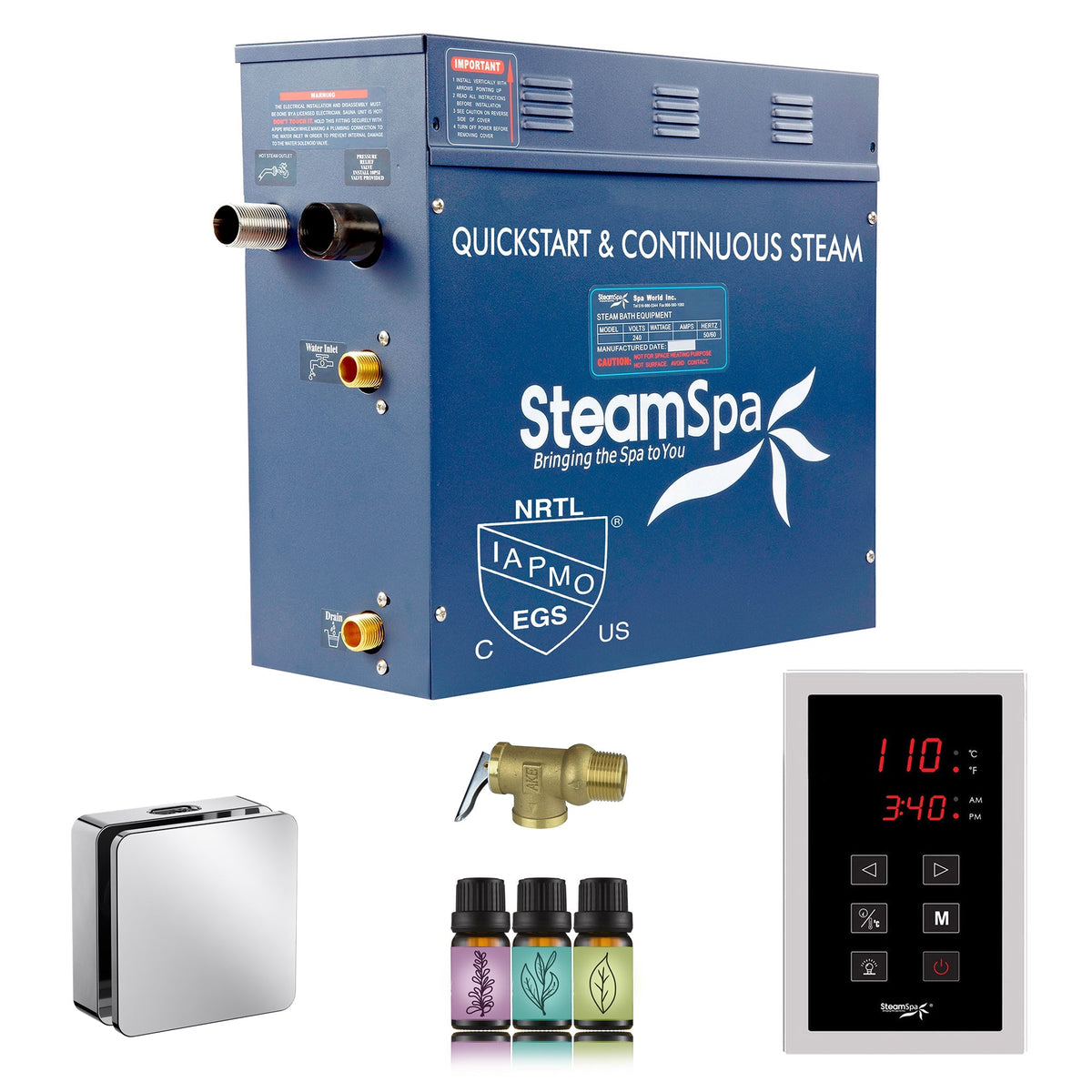 Steam Shower Generator, Full Package, Oasis New Square with Heads