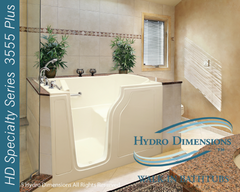 35.75 x 55 Walk-In Tub Shower, Bariatric — Hydro Dimensions 3555 Plus