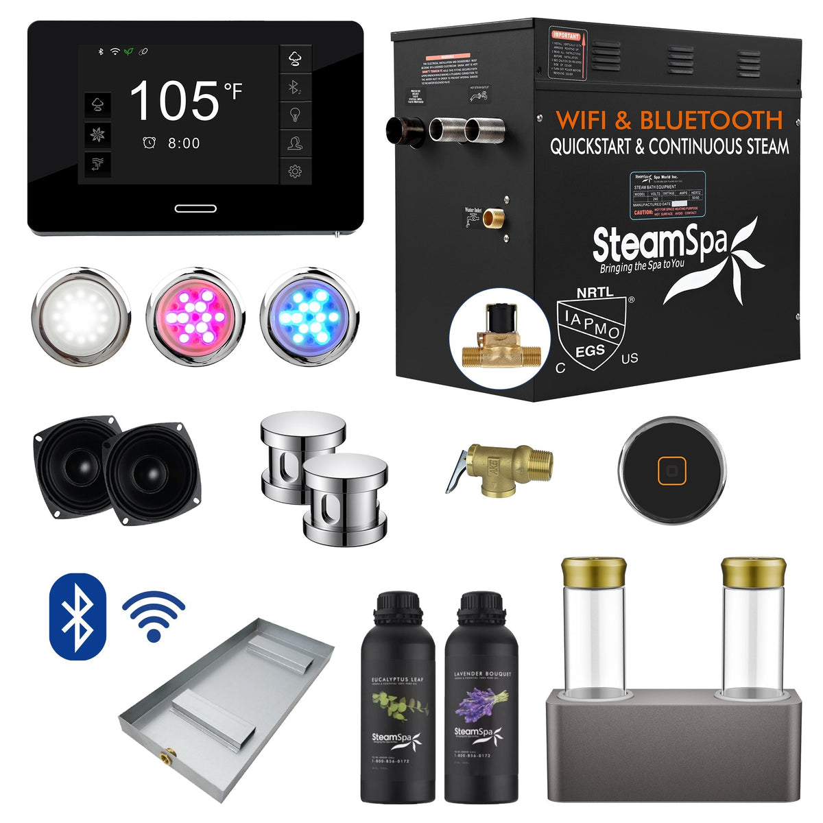 Steam Shower Generator, Full Package, Black Deluxe Series