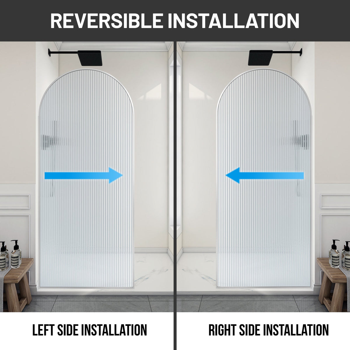 Ember Series 34 in. x 78 in Framed Arch Fixed Shower Screen Door with 8mm Tempered Clear or Fluted Glass