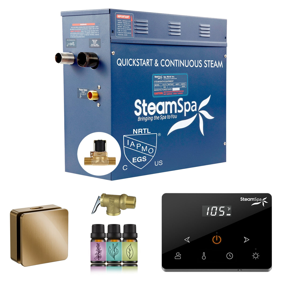 Steam Shower Generator, Full Package, Oasis Wireless New Square with Heads
