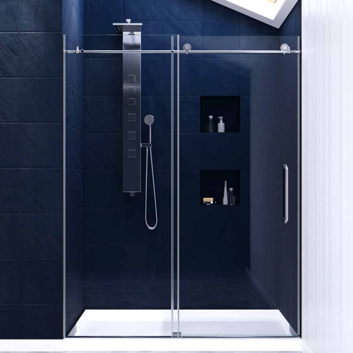 54 x 76 Frameless Shower Door, Madam Sliding Tempered Clear
