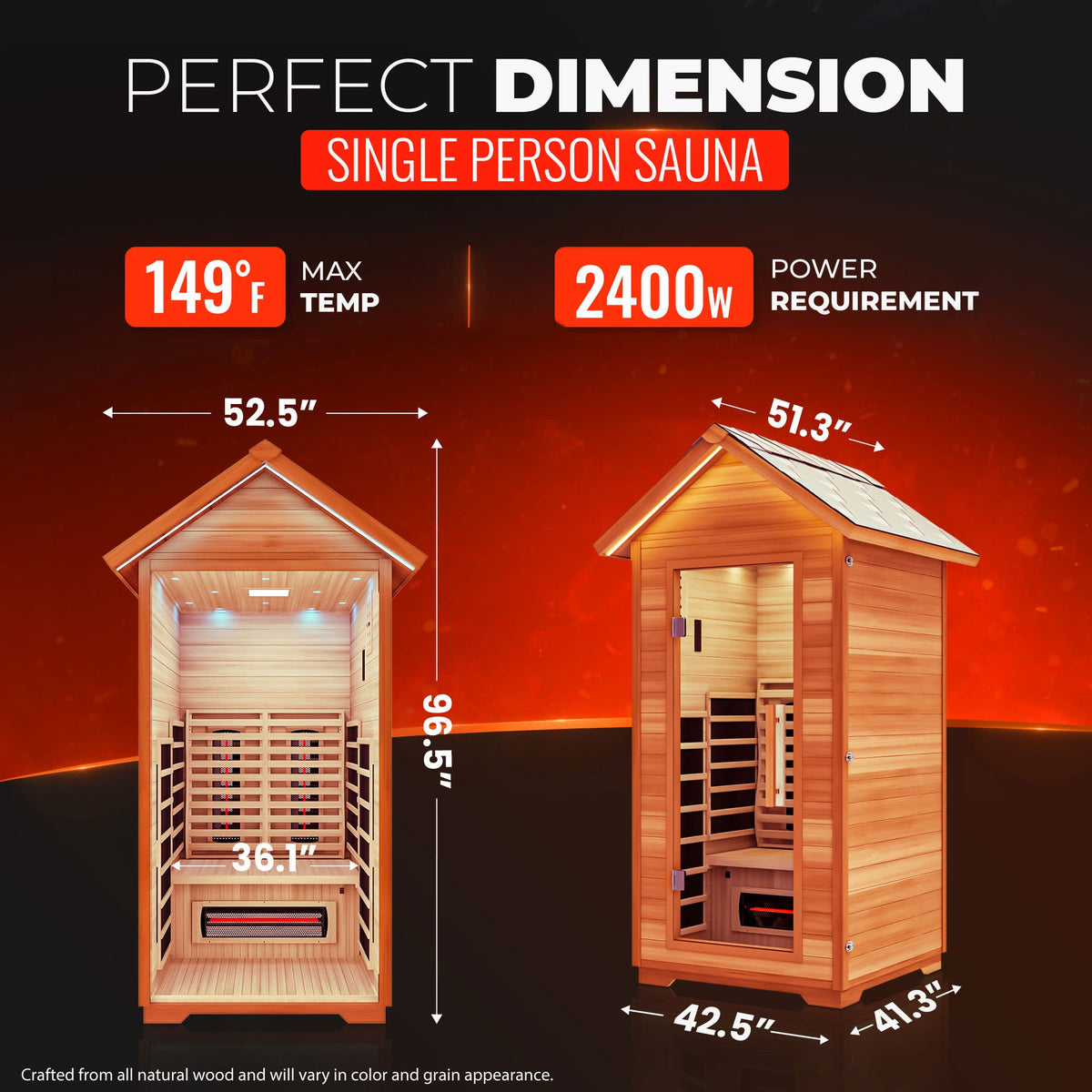 Outdoor Sauna, 2 Person Cabin Red Pad Controller