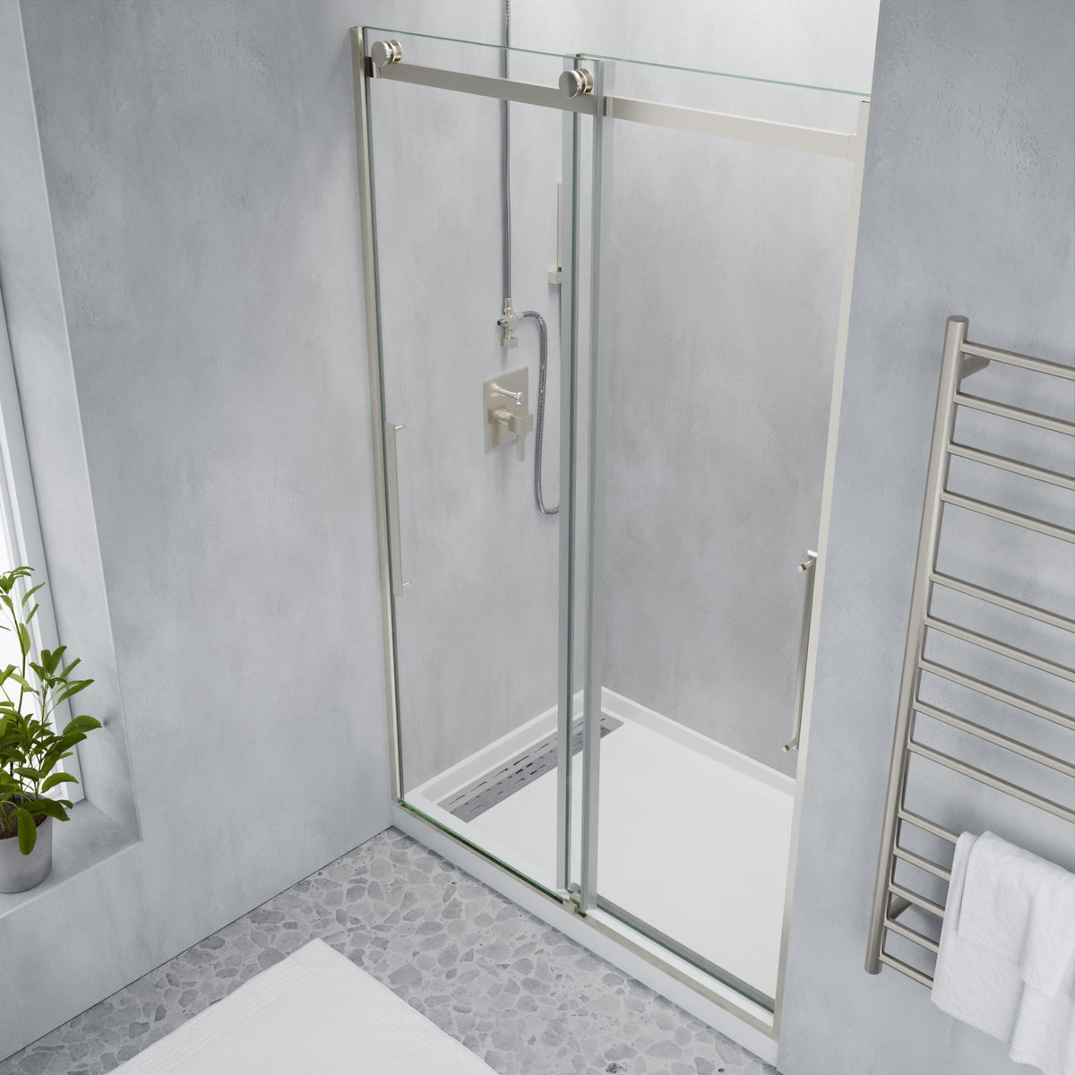 60 x 76 Frameless Shower Door, Stellar Sliding Tsunami Guard