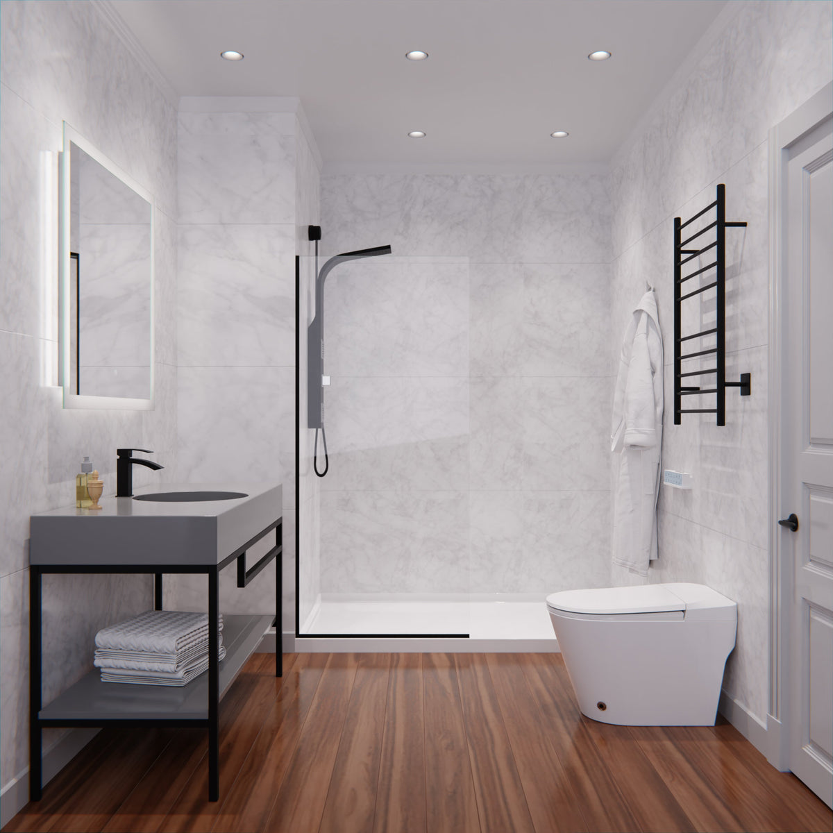 Screen Series 34 in. x 74 in. Fixed Semi-frameless Shower Door with Tsunami Guard Tempered Clear Glass