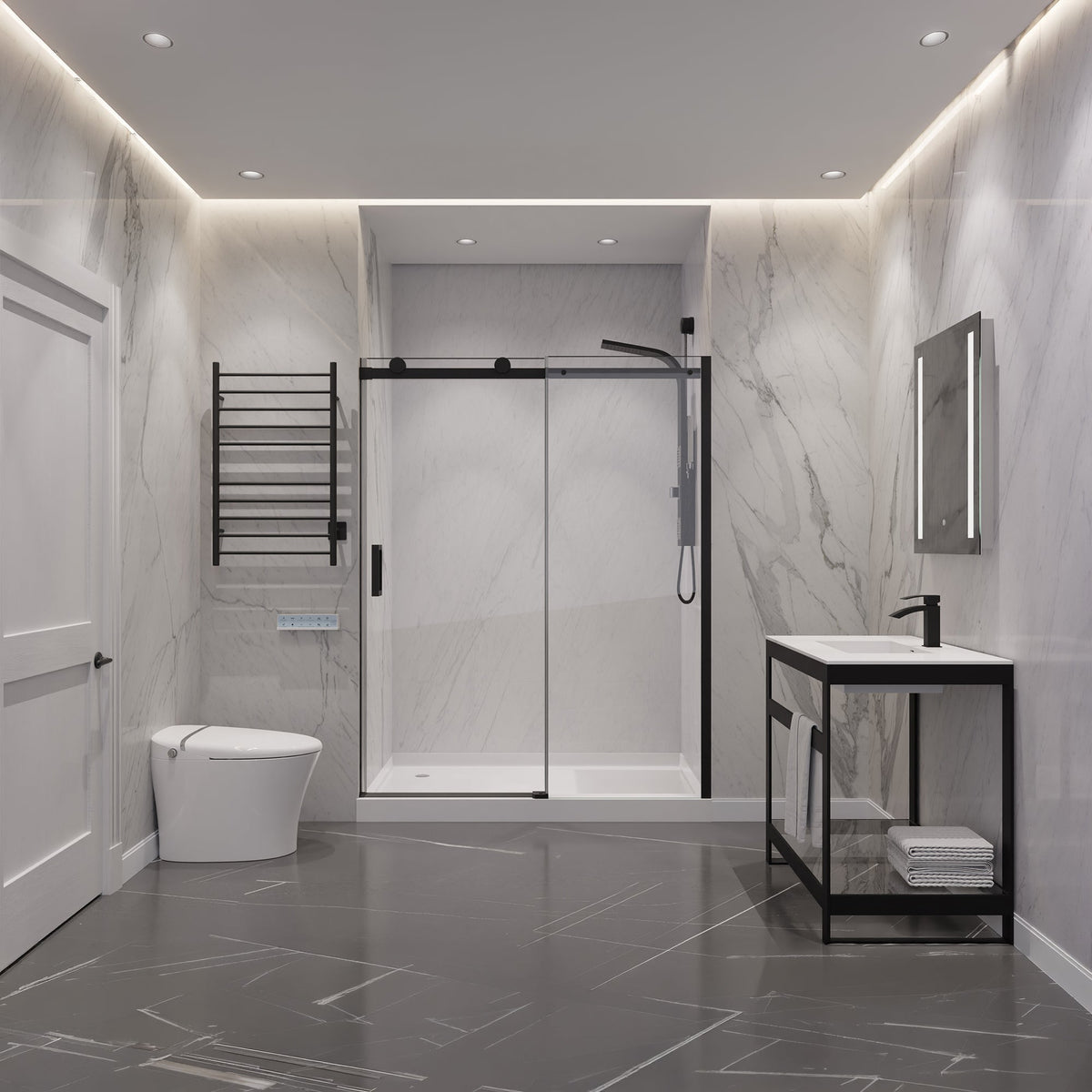 48 x 76 Frameless Shower Door, Rhodes Sliding Tsunami Guard