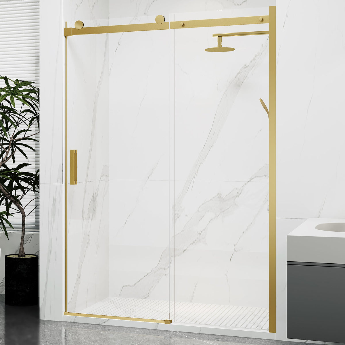 48 x 76 Frameless Shower Door, Rhodes Sliding Tsunami Guard