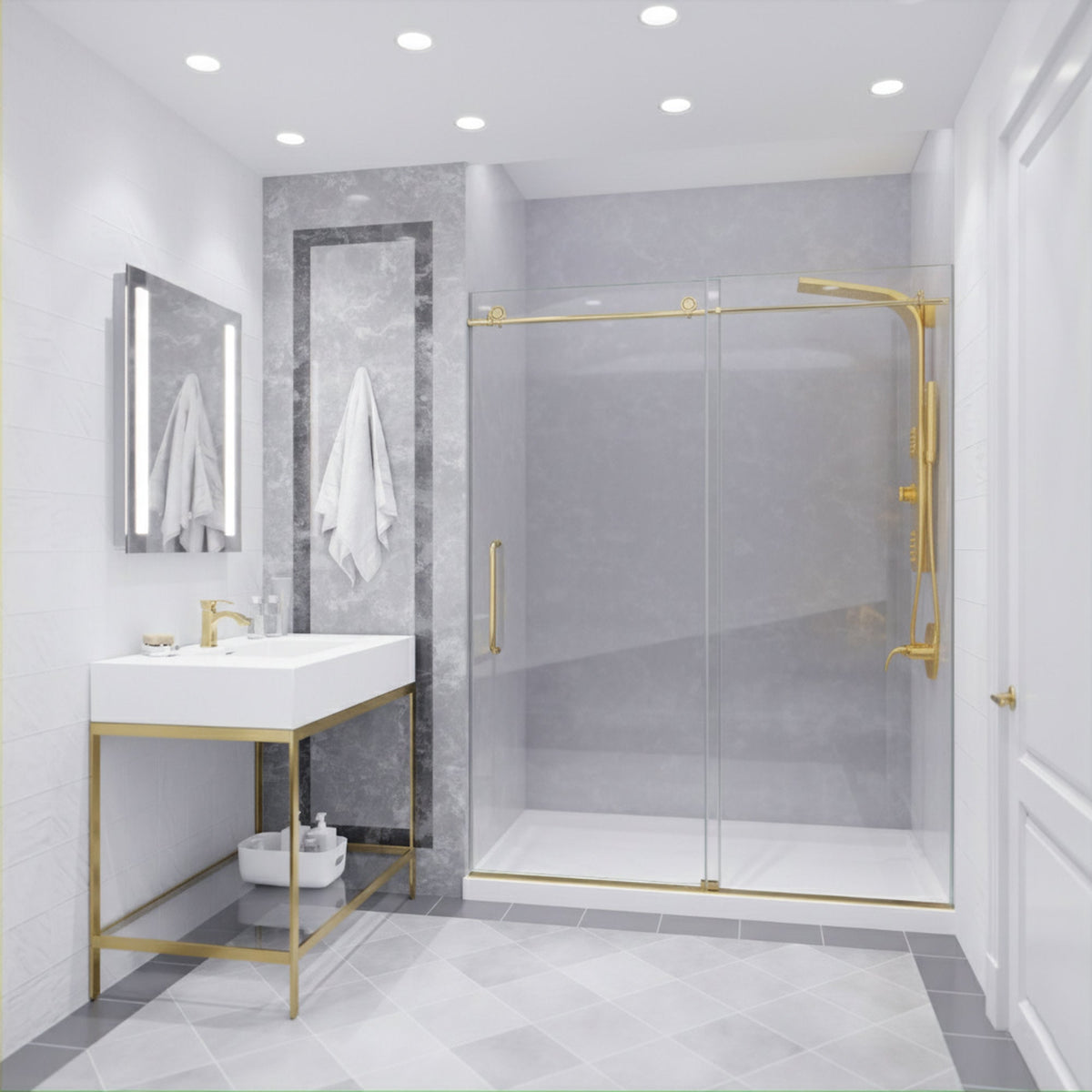 Madam Series 56 to 60 in. x 76 in. Frameless Sliding Shower Door with Clear or Tinted Tempered Glass and Tsunami Guard