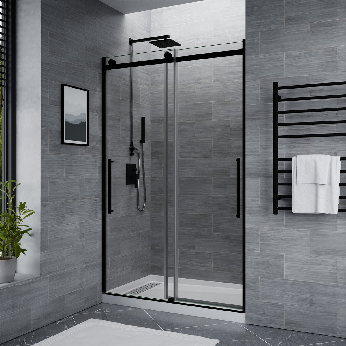 48 x 76 Frameless Shower Door, Stellar Sliding Tsunami Guard