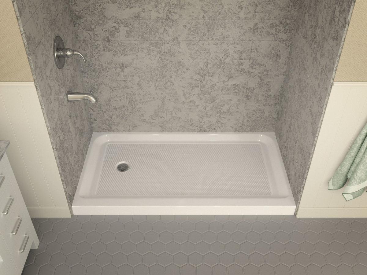 ANZZI Tier 60" x 32" Single Threshold Shower Pan, Durable Marine Grade Acrylic, cUPC Certified, 3-Wall Alcove Installati