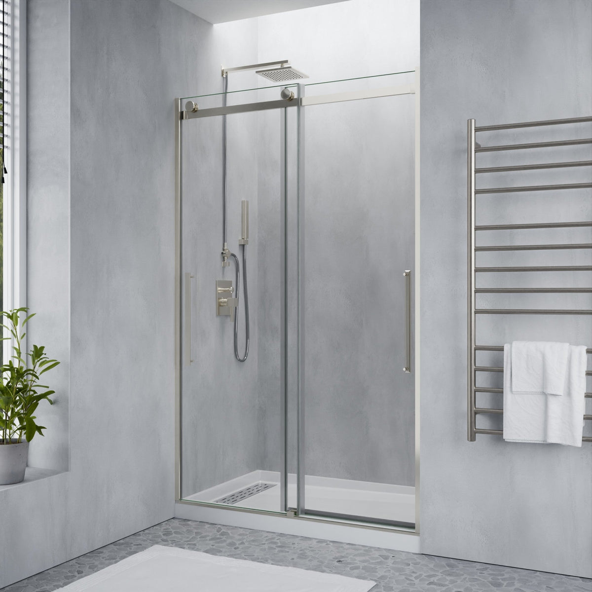 60 x 76 Frameless Shower Door, Stellar Sliding Tsunami Guard