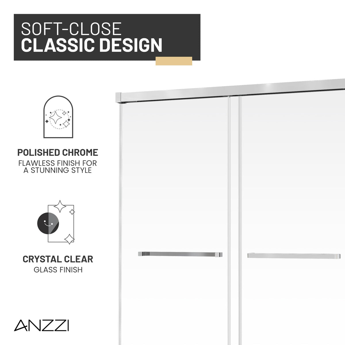 48 x 76 Frameless Shower Door, Ward Sliding Tempered Clear 10mm Glass