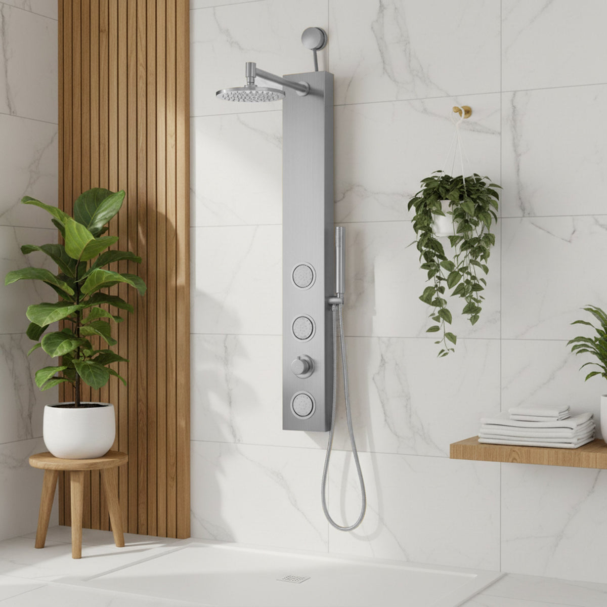 Beverly Series 43 in. 3-Jetted Shower Tower with Heavy Rain Shower and Body Jets and Spray Wand
