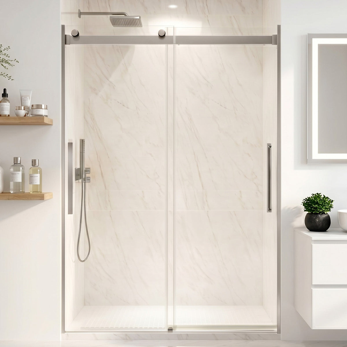 54 x 76 Frameless Shower Door, Stellar Sliding Tsunami Guard