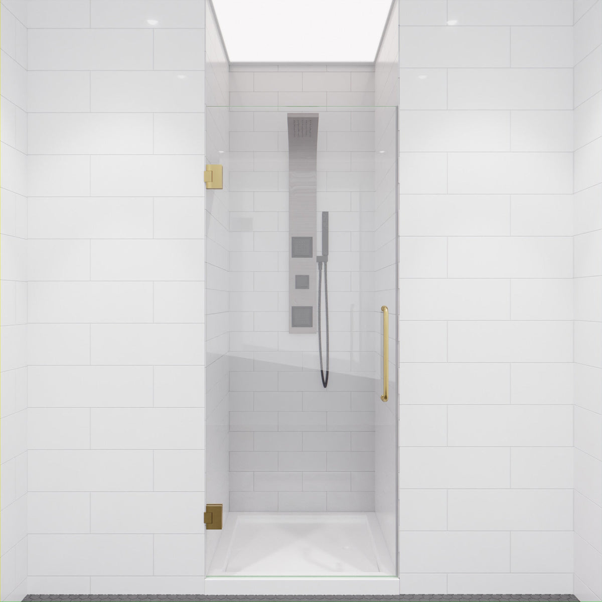 30 x 72 Frameless Shower Door, Fellow Hinged Clear Tempered Tsunami Guard