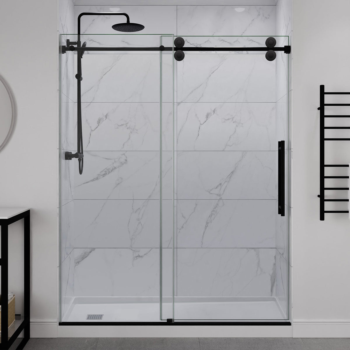 ANZZI 60 in. x 76 in. Frameless Sliding Shower Door, 3/8" TSUNAMI GUARD Glass, Exposed Rollers and RHINO ALLOY Hardware
