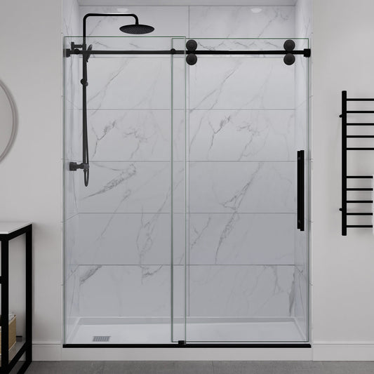 60 x 76 Frameless Shower Door, ANZZI Sliding TSUNAMI GUARD ALLOY Hardware