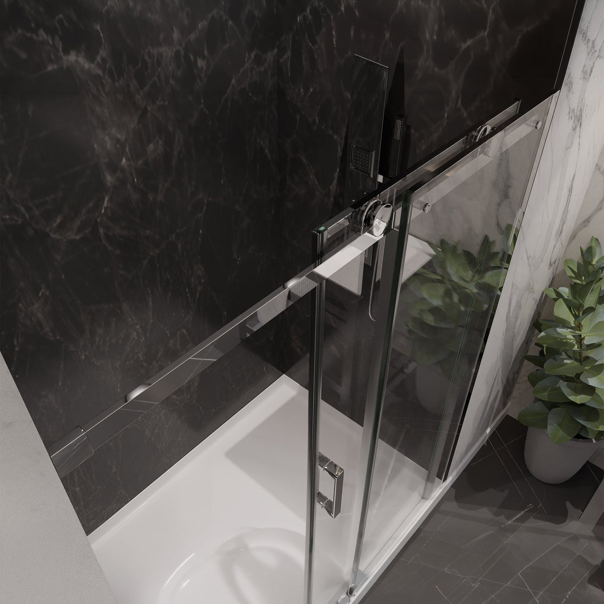54 x 76 Frameless Shower Door, Rhodes Sliding Tsunami Guard