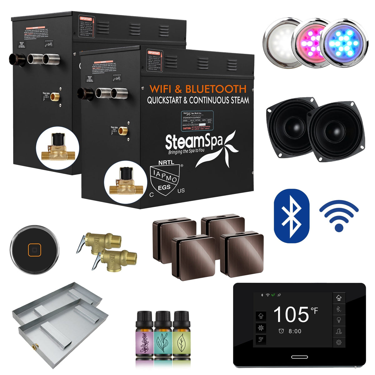 Steam Shower Generator, Full Package, Black New Square with Heads