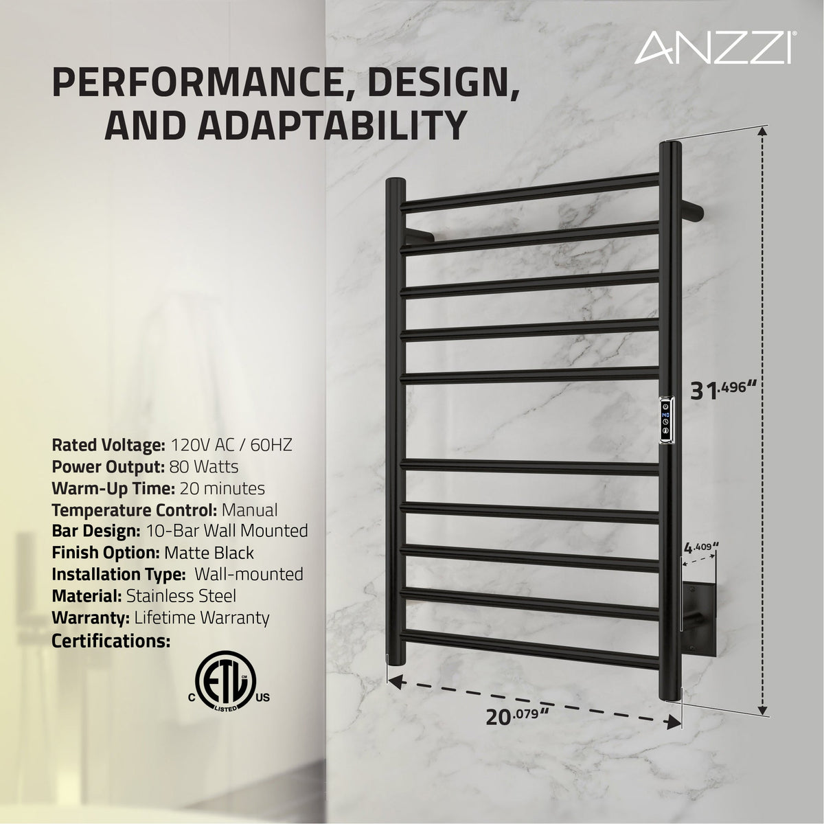 Towel Warmer, Bali Bar Mounted Electric