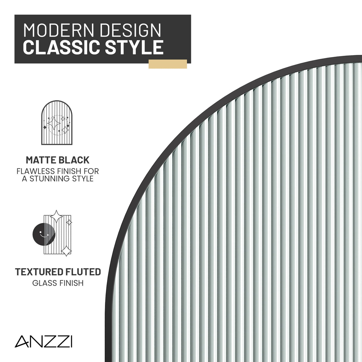 Ember Series 34 in. x 78 in Framed Arch Fixed Shower Screen Door with 8mm Tempered Clear or Fluted Glass