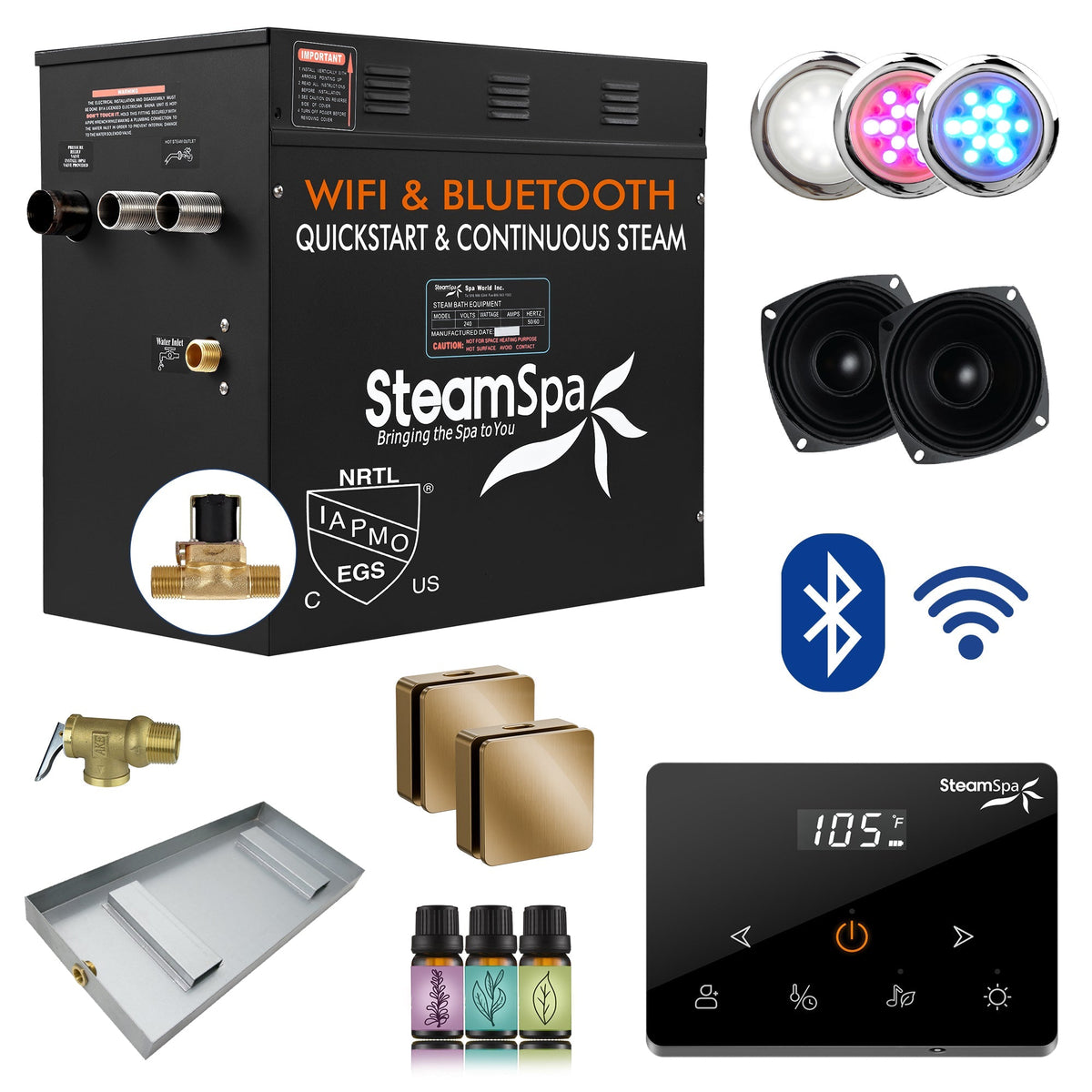 Steam Shower Generator, Full Package, Black Wireless Deluxe New