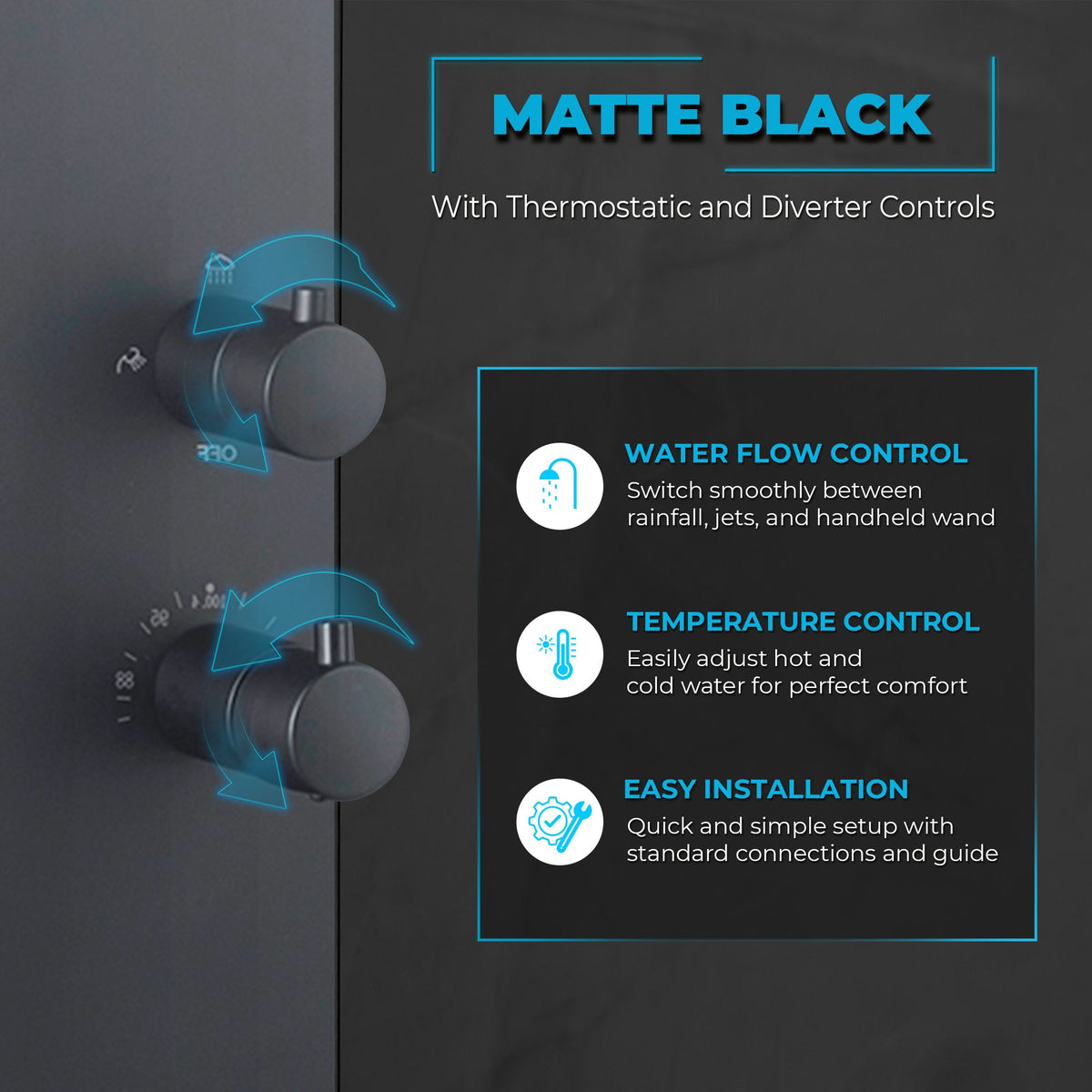 Collines Series 55 in. 2-Jetted Shower Tower with Heavy Rain Shower and Jets and Spray Wand