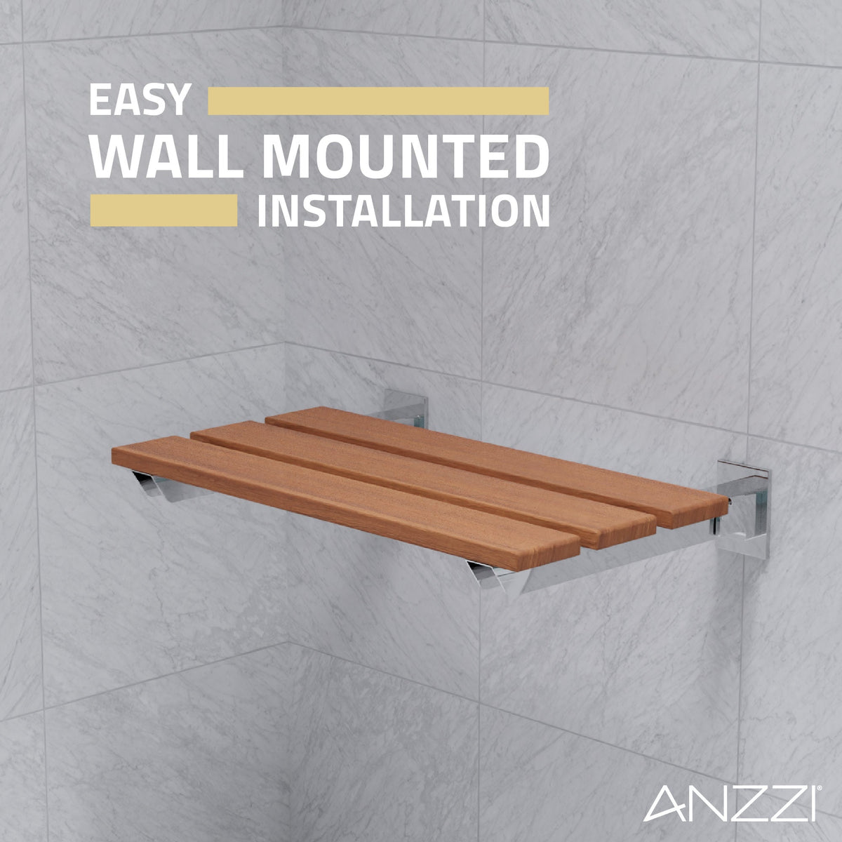 18.7 x 12.6 Shower Seat, ANZZI Bohemian Folding Teak