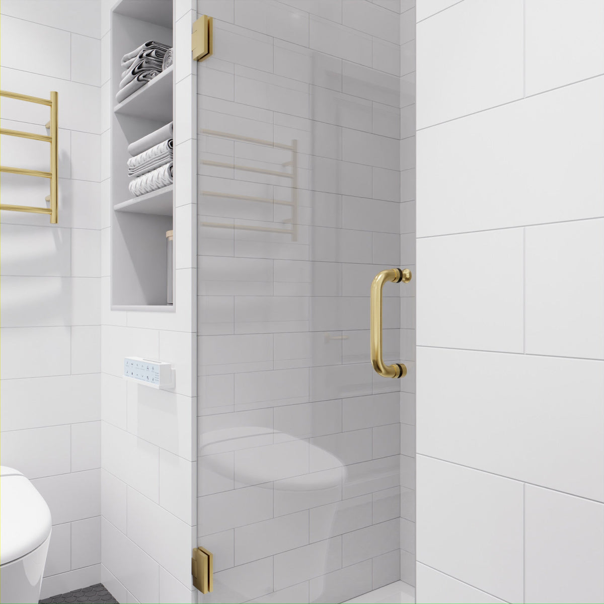 Fellow Series 30 in. x 72 in. Frameless Hinged Shower Door with Clear Tempered Glass and Tsunami Guard